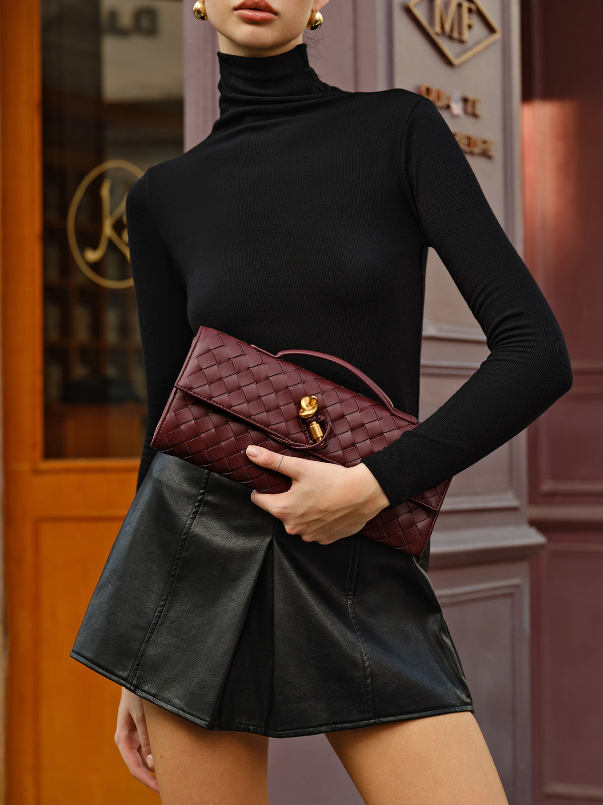 | Woven Flap Clutch and Shoulder Bag