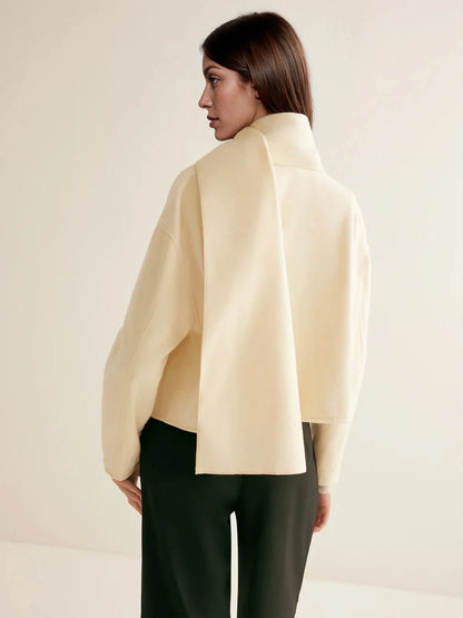 Plain Short Coat With Scarf