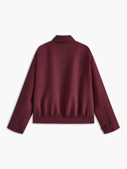 Vintage Lapel Zipper Burgundy Jacket