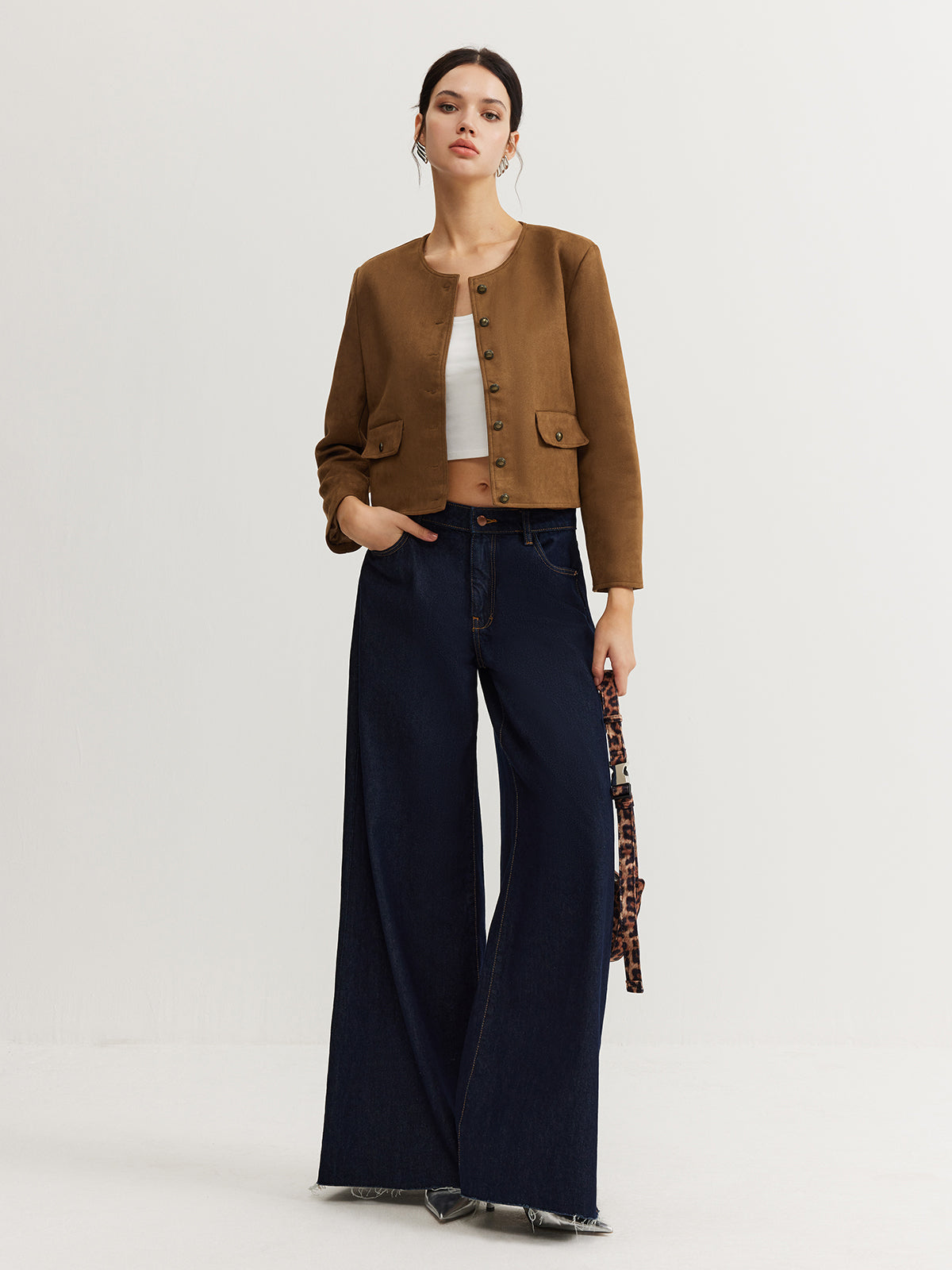 Maison Cropped Button Jacket | Minimalist Silhouette | Round Neck