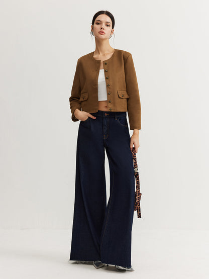 Maison Cropped Button Jacket | Minimalist Silhouette | Round Neck