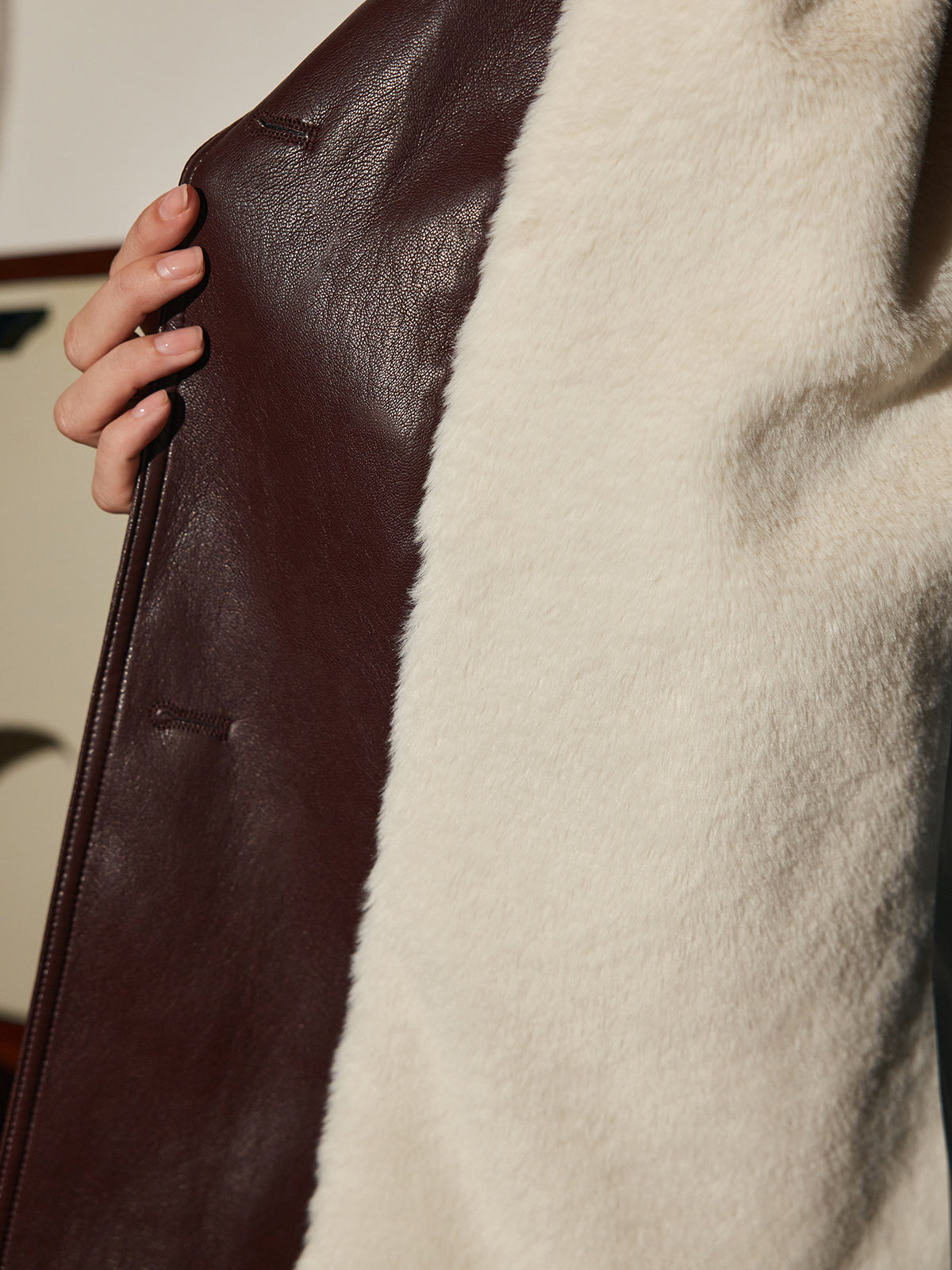 Atelier Faux Leather Aviator Coat | Shearling Lining | Belted Waist