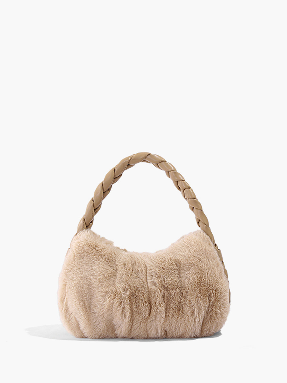 Plush Braid Handle Faux Fur Shoulder Bag