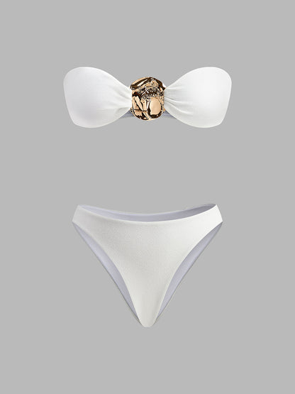 Gold Detail Bikini With Cover-Up