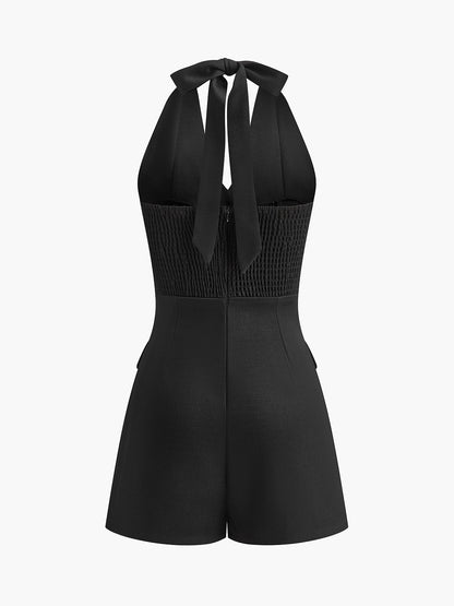 Button Front Halter Jumpsuit
