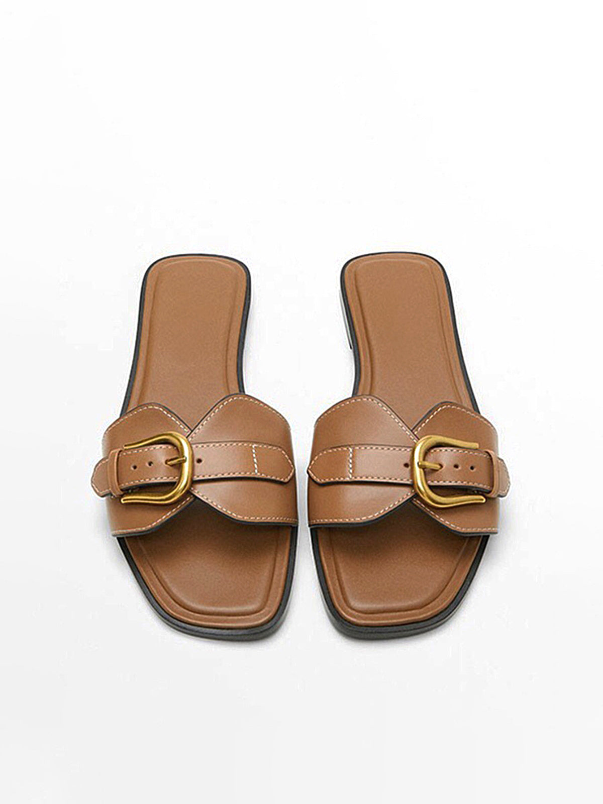 Cognac Buckle Slide Sandals