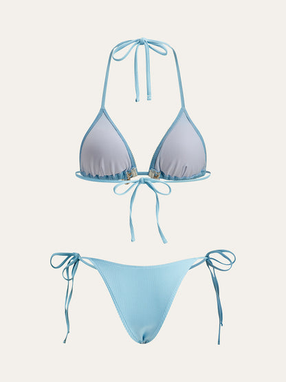 Shell-Embellished Tie-Up Triangle Bikini Set