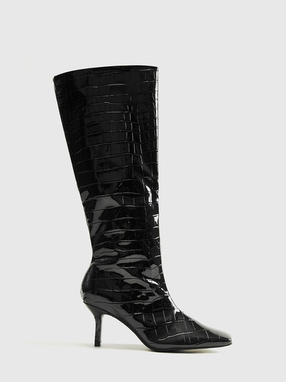 Crocodile Pattern Knee High Boots