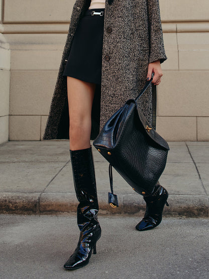 Crocodile Pattern Knee High Boots