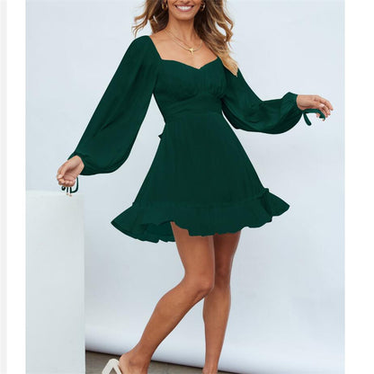 Ruffle Long Sleeve Square Collar Mini Dress in Multiple Colors