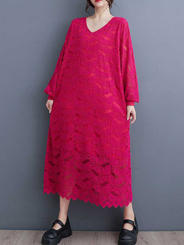 Bishop Sleeve Long Sleeves Jacquard V-Neck Midi Dresses