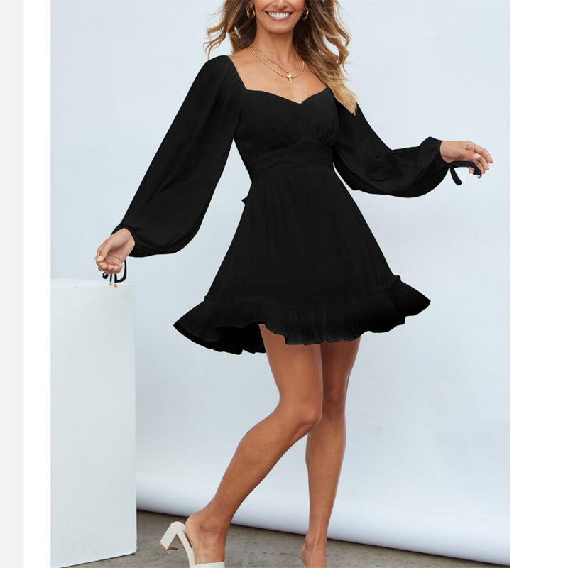 Ruffle Long Sleeve Square Collar Mini Dress in Multiple Colors