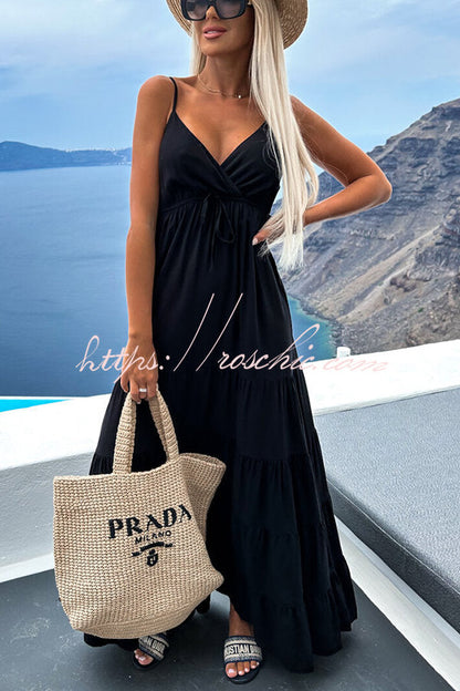 Boat Weekend Drawstring High Waist Tiered Swing Maxi Cami Dress