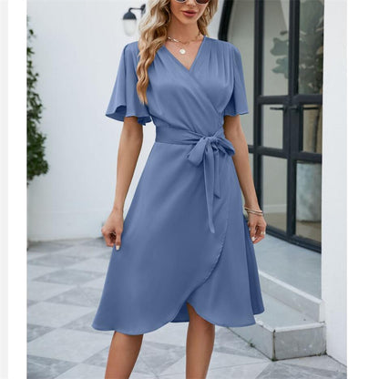 V-Neck Flared Sleeve Mini Dress in Multiple Colors
