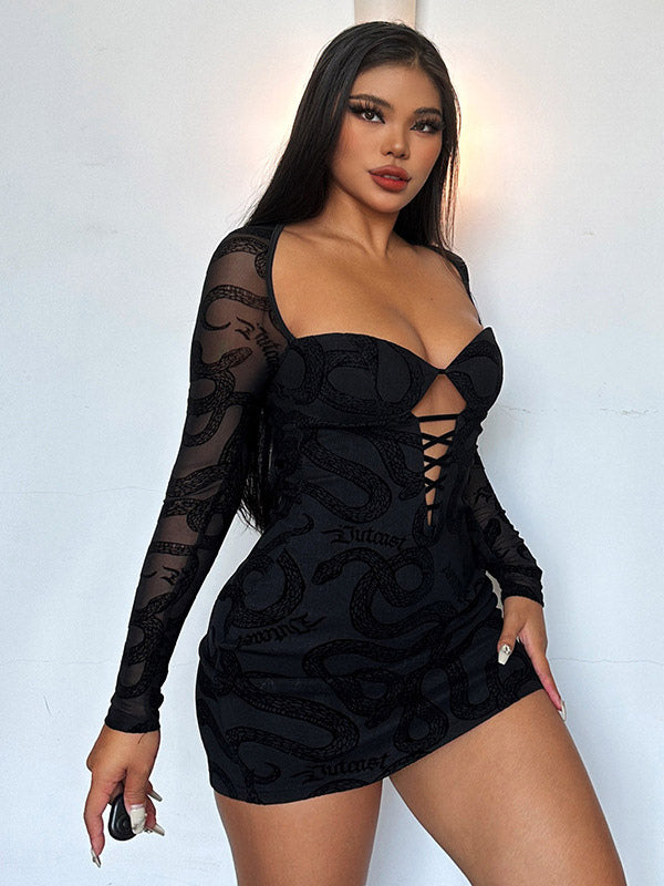 Bodycon Dresses Long Sleeves Sweetheart Neck Backless Midi Dress