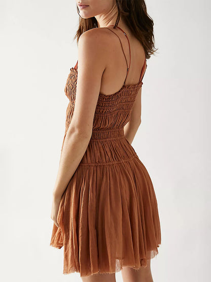 Summer Dress Mini Dresses White Straps Neck Buttons Polyester Beach Dress