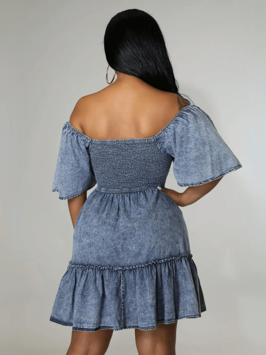 Sonesta Babydoll Denim Mini Dress - Light Wash