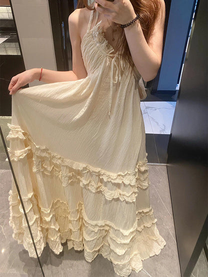Backless Halter Layered Maxi Dress – Romantic Beachwear