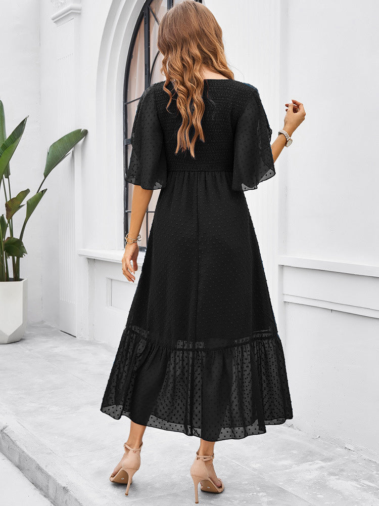 Party Dress Tiered Pleated V-Neck Summer Stylish Casual Midi Dresses