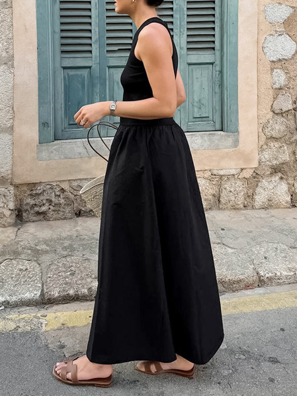 A-Line Sleeveless Solid Color Split-Joint Round-Neck Maxi Dresses