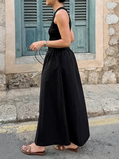 A-Line Sleeveless Solid Color Split-Joint Round-Neck Maxi Dresses