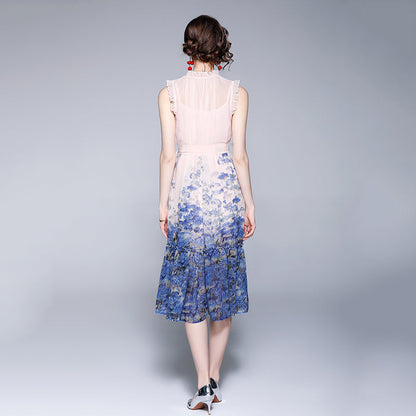 Women Summer A Line Reffle Midi Dress
