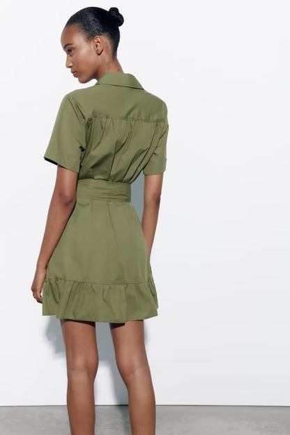 Spring Women Clothing Simple Graceful Waistband Poplin Dress – Elegant Floral Print Midi Dress