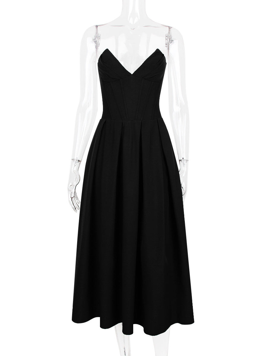 Princeess Line Dress Plunge Bodice Full Circle Skirt Prom Midi Dresses