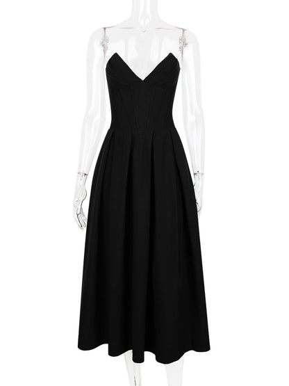 Princeess Line Dress Plunge Bodice Full Circle Skirt Prom Midi Dresses