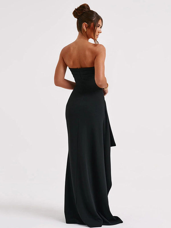 Off The Shoulder Maxi Dress Ruffles Pleated High Cut Prom Dresses