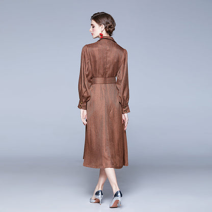 Women A Line Shirt Collared Midi Dress
