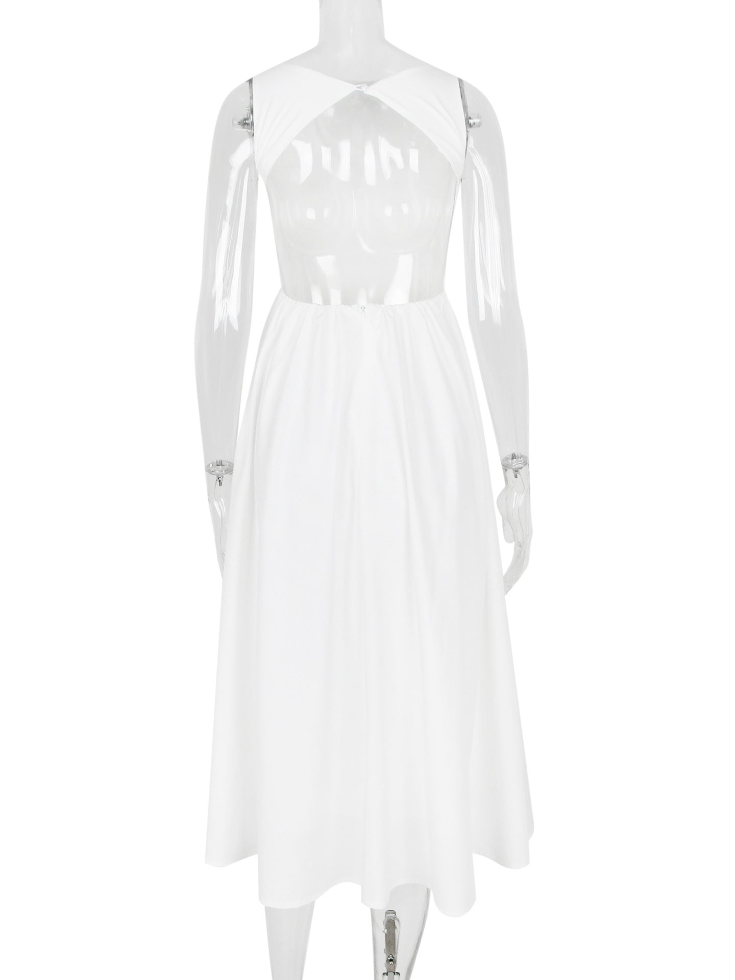White Dress Boatneck Sleeveless Open Back Brunch Party Midi Dresses