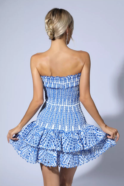 Rosemary Ruffle Mini Dress-Blue