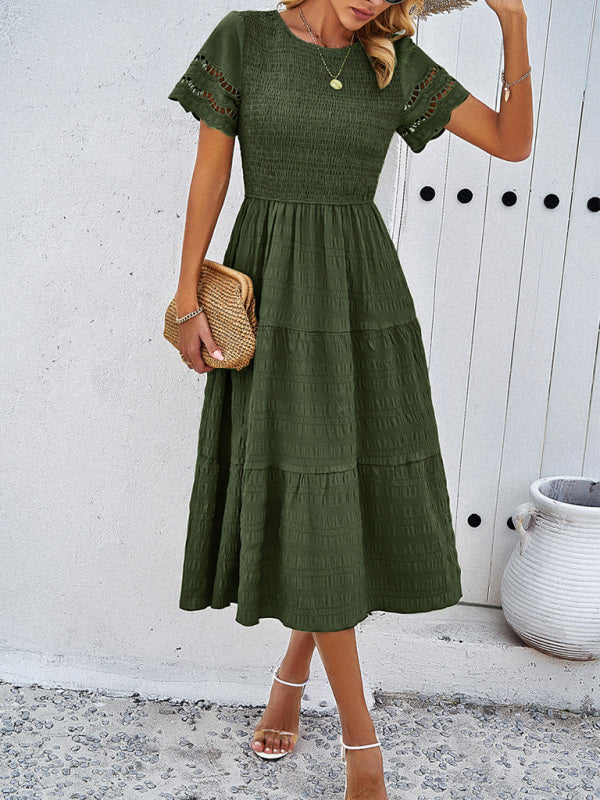 Blue Zone Planet | Solid Color Short Sleeve Cutout Midi Dress