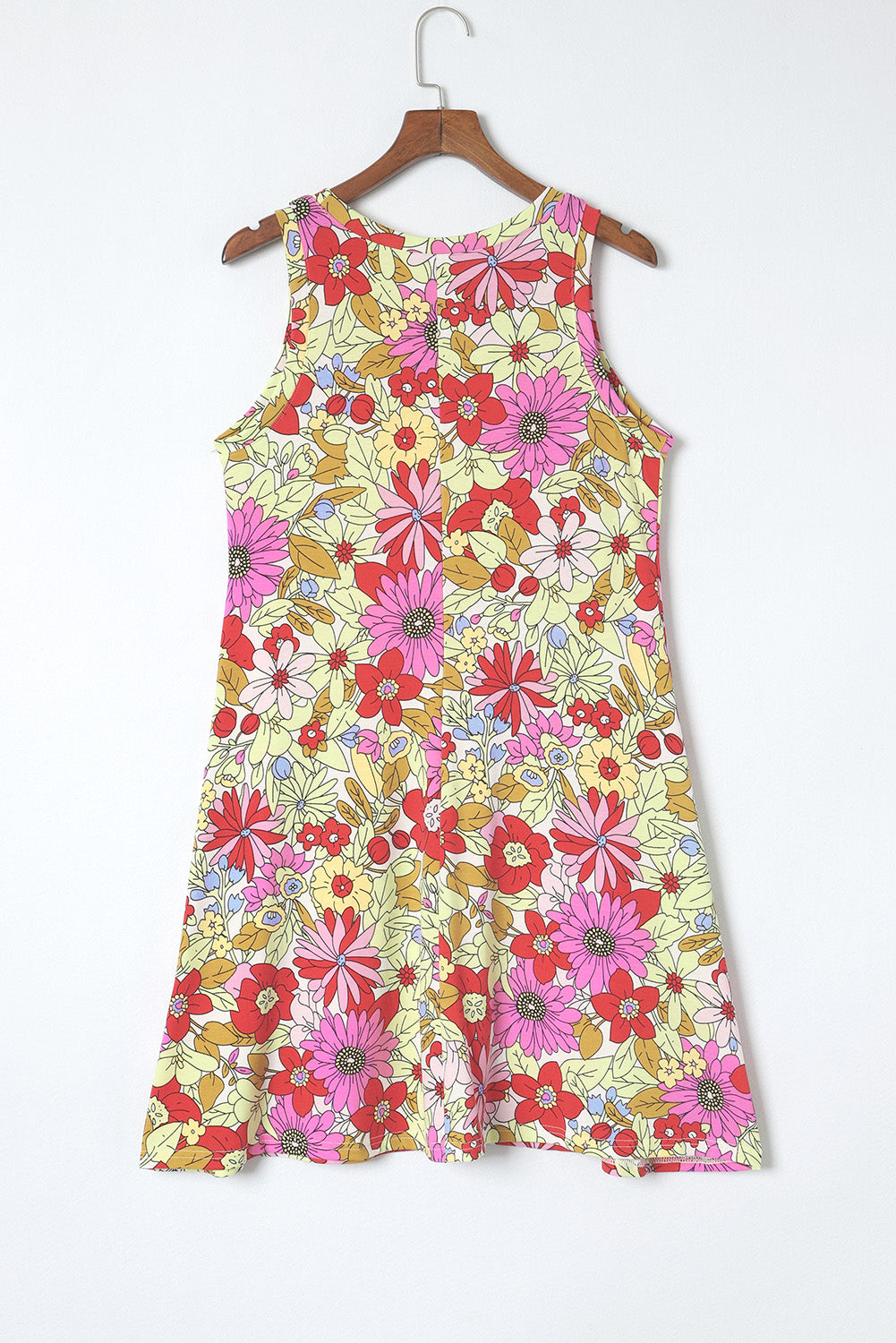 Red Round Neck Sleeveless Floral Mini Dress
