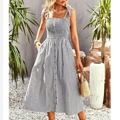Strap Sleeveless Stripe Maxi Dress in Various Colors