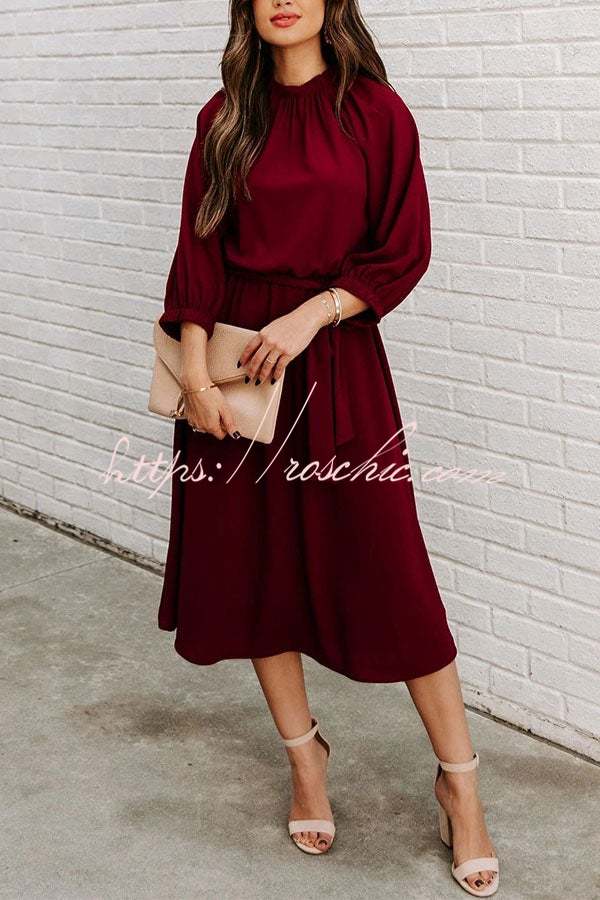 Solid Color Round Neck Big Hem Dress