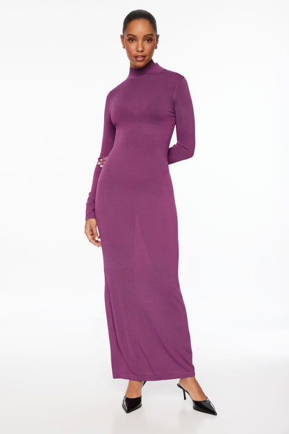 Solid Knit High Neck Midi Dress
