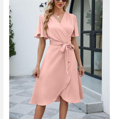 V-Neck Flared Sleeve Mini Dress in Multiple Colors