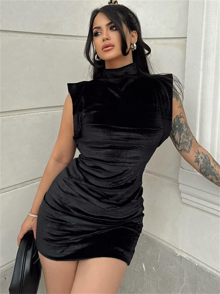 Tossy Satin Sleeveless Black Mini Dress Slim Female Casual Solid High Waist Solid Patchwork Elegant Black Dress Women Clothes