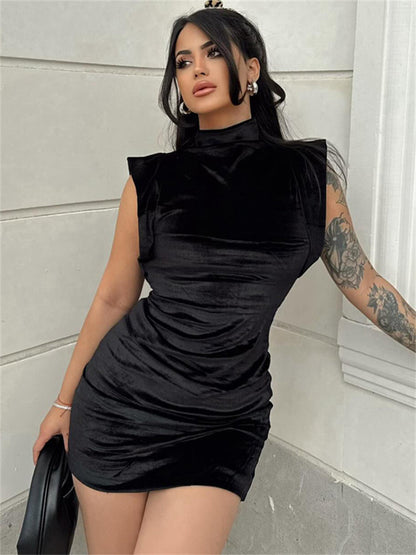 Tossy Satin Sleeveless Black Mini Dress Slim Female Casual Solid High Waist Solid Patchwork Elegant Black Dress Women Clothes