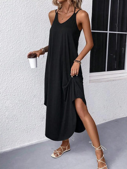 Loose Plus Size Solid Color Spaghetti-Neck Maxi Dresses