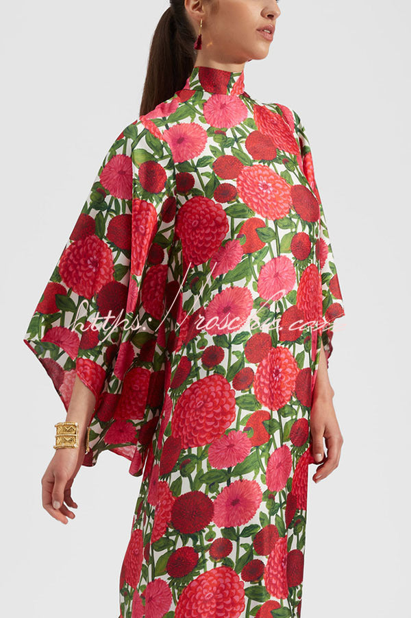 Shine The Light Unique Printed High Neck Bell Sleeve Loose Maxi Dress
