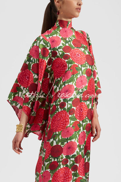 Shine The Light Unique Printed High Neck Bell Sleeve Loose Maxi Dress