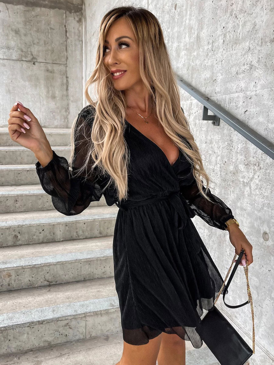 Birthday Sexy V-Neck Long Sleeves Midi Dress