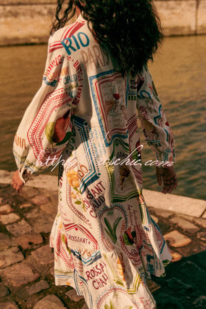 Dreamland Sarong Linen Blend Unique Print A-line Casual Vacation Dress
