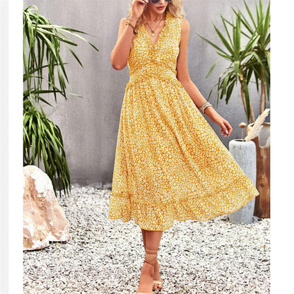Floral Print V-Neck Sleeveless Maxi Dress in Various Colors