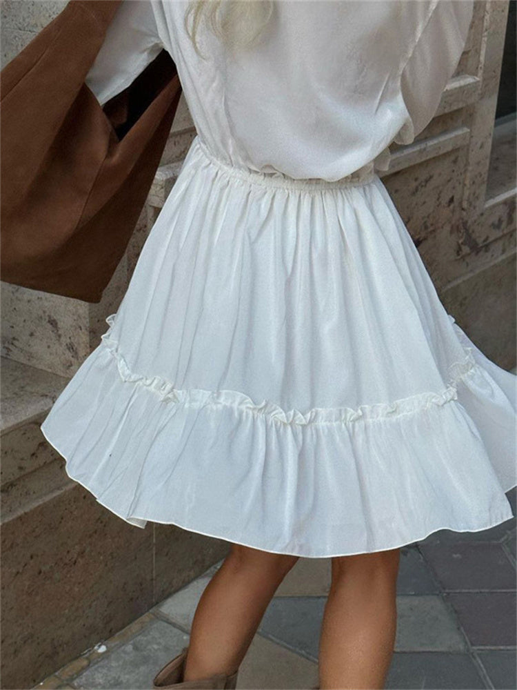 Tossy Ruffled V-Neck White Mini Dress – Long Sleeve Elegant Bandage Fashion Dress