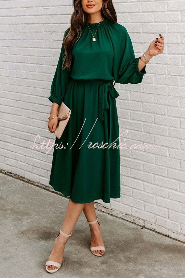 Solid Color Round Neck Big Hem Dress