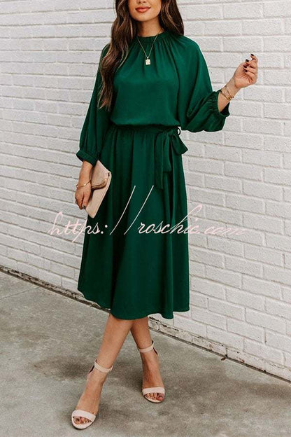 Solid Color Round Neck Big Hem Dress
